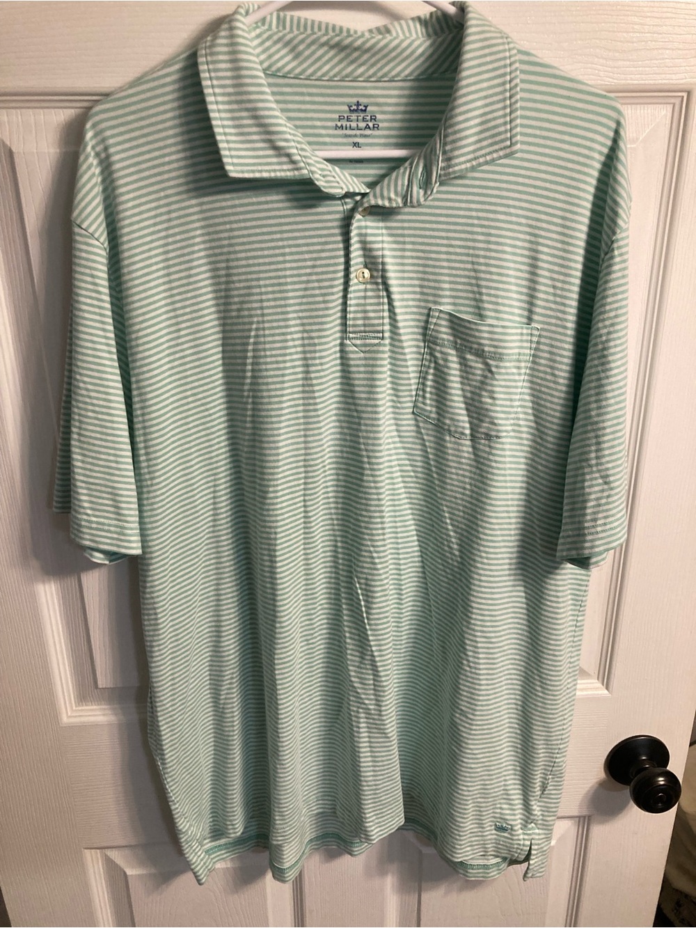 Peter Millar Mint & White Striped Short-Sleeve Polo